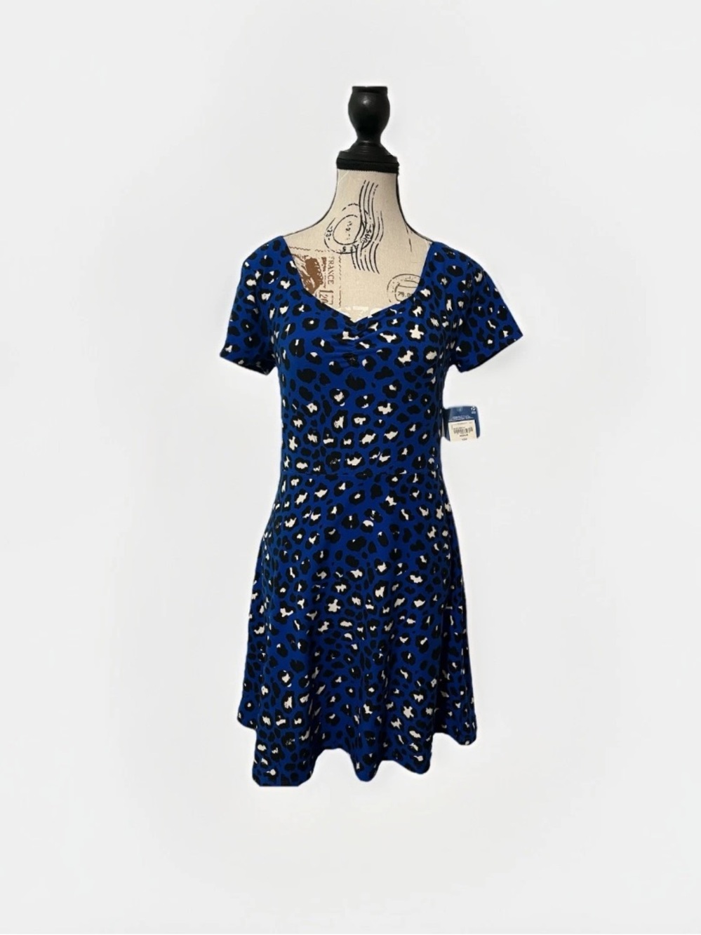 Arizona Jean Co Blue Leopard Print Dress Medium Short Sleeve Cheetah M NWT